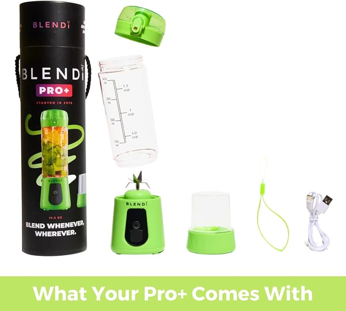BLENDi Pro+ Portable Blender (New 2025 Model 17.5oz Lime) – Upgraded 120W Motor USB-C Rechargeable Cordless Personal Blender Smoothies &amp Shakes – BPA-Free Self-Cleaning Travel-Friendly