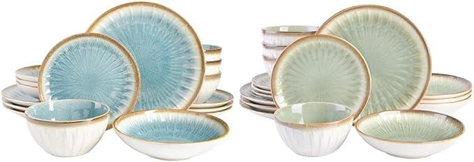 Gibson Elite Mayfair Bay Embossed Dinnerware Set Bundle Blue and Green Service for 4 (16pcs)