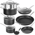 For 12-Piece Aluminum Ultra Diamond Infused Nonstick Cookware Set with Glass Lids