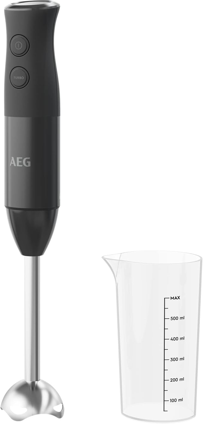 AEG HB4-1-4GG Hand Blender Power 600 W 2 Speeds Turbo Function Includes 0.6 L Cup with Measuring Cup Dishwasher Safe Cup BPA-Free Black