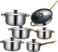 Kitchen Cookware Sets 6 Pieces Stainless Steel Cooking Set Portable with Glass Lid Cookware Pots and Pans Set for Home Cooking Set Cooking Pots (B One Size)
