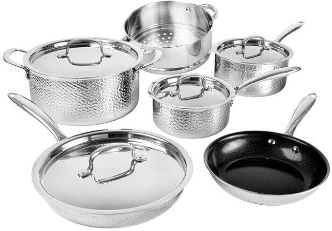 For Granitestone Stainless Steel 10 Piece Hammered Nonstick Cookware Set