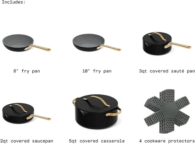 12-Piece Ceramic Nonstick Cookware Set Pots and Pans with Strainer Lids (Black Sesame)