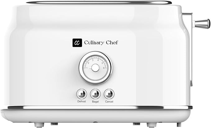 Frigidaire ETO102-WHITE 2 Slice Toaster Retro Style Wide Slot for Bread English Muffins Croissants and Bagels 5 Adjustable Toast Settings Cancel and Defrost 900w White