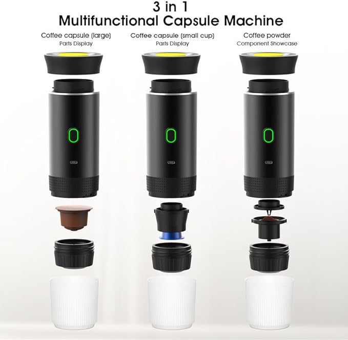 3-in-1 Portable Coffee Maker – Electric Espresso Machine for Travel – Compatible with Ground Coffee NS &amp DG Capsules – USB-C Rechargeable Portable Espresso Maker (Green)