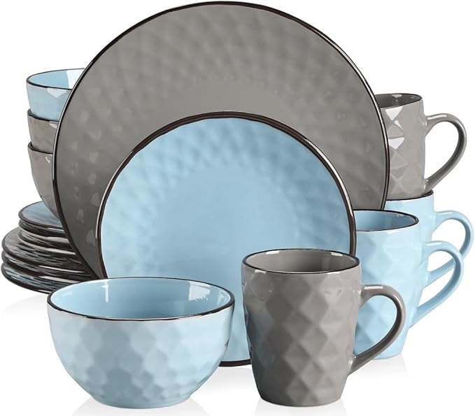 16 Stoneware Dinnerware Set with Dinner Plate Dessert Bowl Mug Tableware
