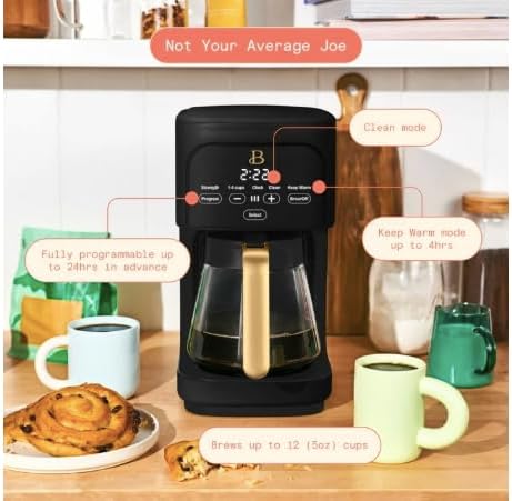 12-Cup Programmable Coffee Maker by Drew Barrymore Bold Strength Options Auto Shut-Off (Black Sesame)