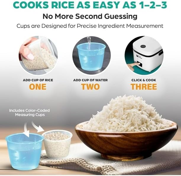 Cooker 4.5 Cups Cooked Electric Mini Rice Maker Pot Small 1.2 Qt Steamer Cooker Automatic Shut-Off Feature Prevents Undercooking Overcooking And Burning