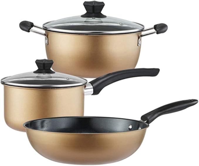 Cookware Set Pan &amp Pot Set 3 Piece Stock Pot Saute Pan Hot Milk PanGlass Lid Induction NonstickCan Be Used for A Variety of Heat Sources Including Induction Cookers Pan Sets
