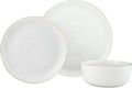 Godinger Porcelain Dinnerware Set - 12-Piece Set 4 Each of 10.5-Inch Dinner Plates 8-Inch Salad Plates and 6-Inch Bowls - White with Gold Rim