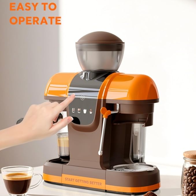 20 Bar Espresso Machine with Grinder &amp Steam Wand - Semi Automatic Coffee Maker NTC Intelligent Temp Control 58mm Stainless Steel Portafilter One-Touch Panel for Home Barista (Removable Water T