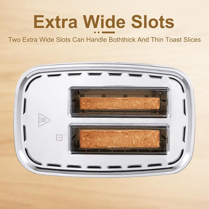 Smart Touch Screen Toaster 2 Slice KETIAN Automatic Digital Stainless Steel Toaster7 Bread TypesSingle Slot Tech7 Browning SettingsRemovable Crumb Tray1400W (Silver)