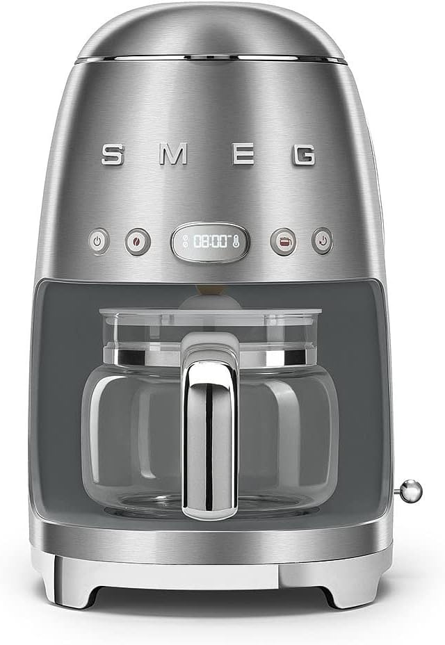 Smeg DCF02SSUK Drip Coffee Machine Auto-Start Mode Reuseable Filter Digital Display Anti-Drip System Aroma Intensity Option 1.4 Litre Tank Stainless Steel