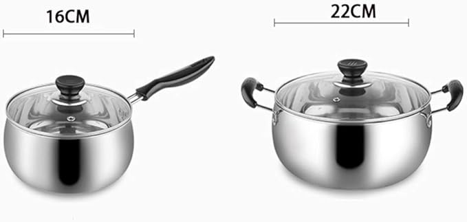 2-Pie Pot SetCookware Setwith Tempered Glass lid Comfortable Handle Stainless Steel Soup Pot Suitable for Gas Induction Cooker Easy to Clean deep pan