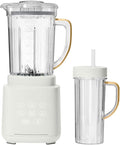 PowerExact Blender PrecisionSense Tech 3 Speeds 4 Presets 50oz BPA-Free Jar 20oz To-Go Cup No Drippy Sippy Lid Auto-Clean Dishwasher Safe Ice Crush &amp Smoothies (White Icing)