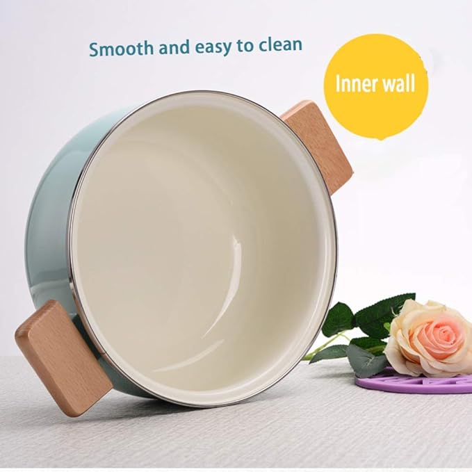 3-Piece Cookware Set with Wooden Handle with Lid Fine Iron Enamel Non-Stick Pan Suitable for Gas Induction Cooker Easy to Clean Large Pan