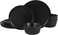 Gibson Home Fairhope 12-Piece Matte Black Melamine Dinnerware Set – Durable Lightweight Plates and Bowls Kitchen Dining Set