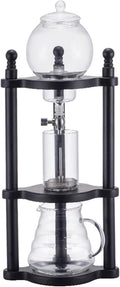 Ice Drip Coffee Maker Cold Brew Coffee Dripper Tower with Adjustable Dripper 600ml Glass Jug Wood Straight Frame for Home Coffee Shop 3-5 Cups (Black)