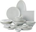 Dinnerware Sets for 6 People Japanese Retro Stoneware Simple Dishware Sets Plate and Bowl Sets 36 Pieces of White Black Spot Porcelain Dinnerware Set
