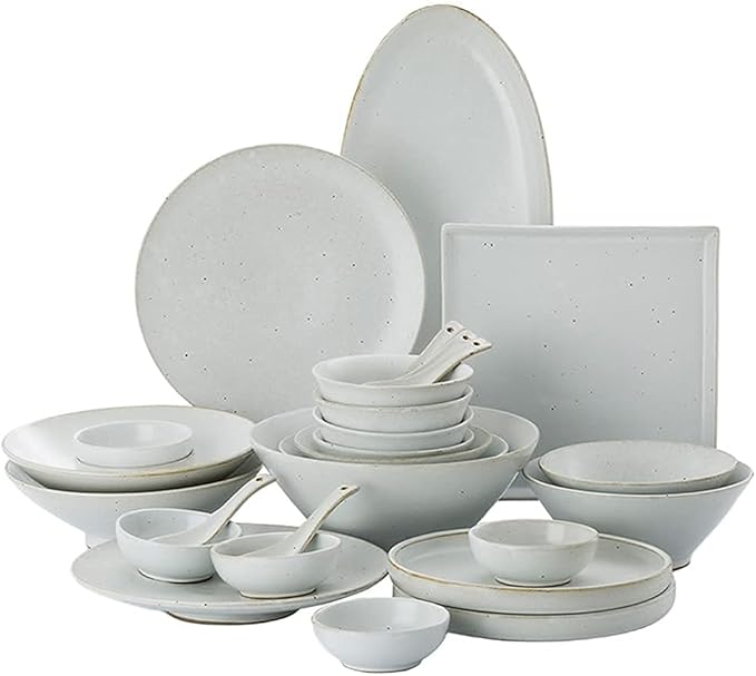 Classic Dinnerware Sets for 6 PeopleRetroSimple Dishware SetsHandmade Plate and Bowl Sets36 Pieces of White Black Spot Porcelain Dinnerware S