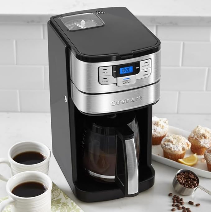 Cuisinart Automatic Grind &amp Brew 12-Cup Coffee Maker with Blade Grinder Programmable Coffee Machine Glass Carafe with 1-4 Cup Setting Brew Pause Grind-Off Option DGB-400NAS Black/Stainless St