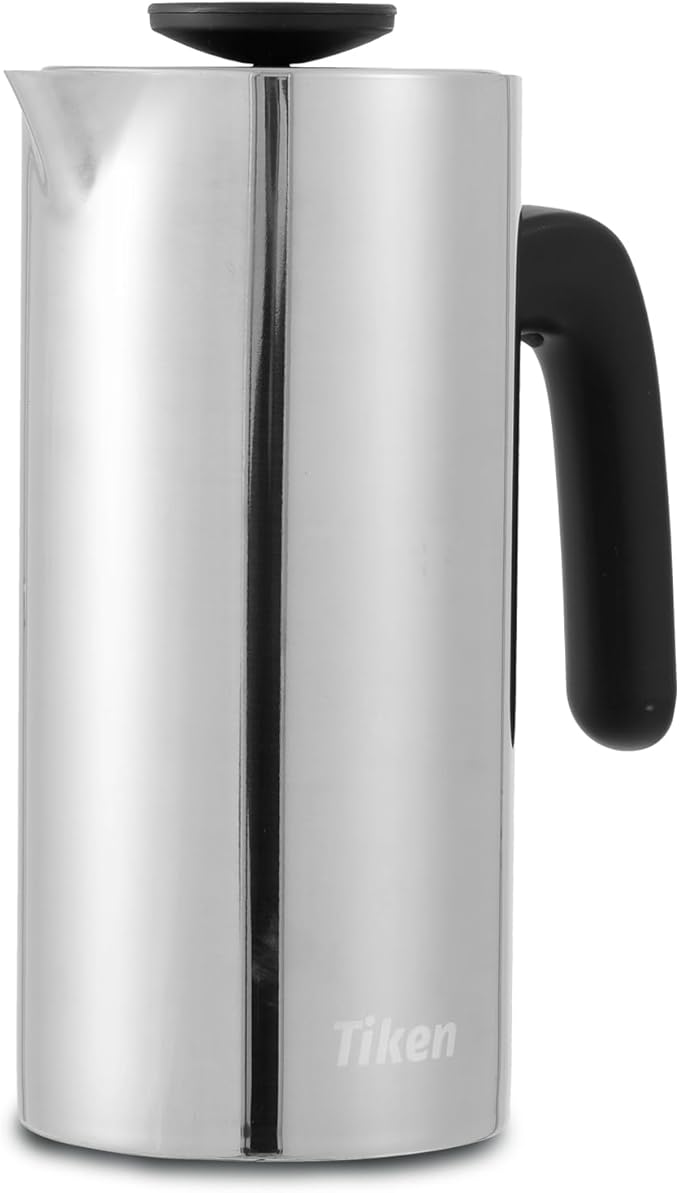 Tiken 34 Oz (1 L) Stainless Steel Thermal Coffee Carafe and French Press Coffee Maker Silver