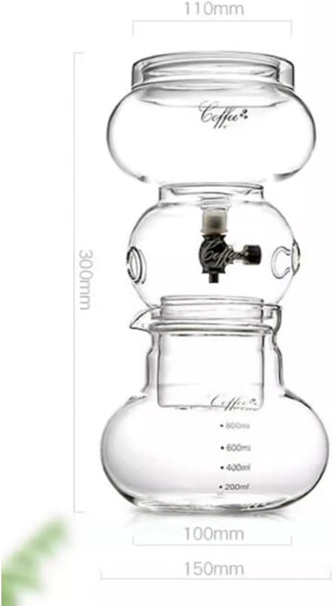 Iced Dripper Coffee Maker Smooth Slow Cold Drip Coffee Brewer with Adjustable Dripper 800ml Glass Pot Reusable Filter Ice Coffee or Iced Tea Makers Makes 4-6 Cups