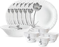Gourmet Dinnerware Set For 6 19 Pieces White Dinner Plates and Bowls Sets Chip Resistant Tempered Opal Glass Stain Resistant Dishwasher &amp Microwave Safe Dinner Set For Gifting (Black Tulip)