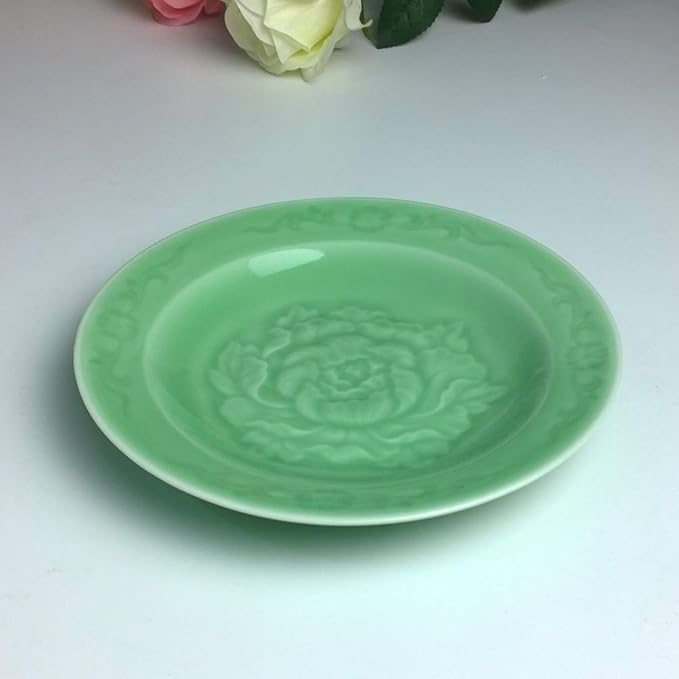 Plates Dinnerware 6 Inch Celadon Dish with Penoy Microwave and Dishware Safe(set of 4)