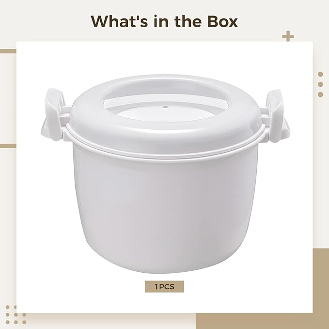 Large White Microwave Cookware 3-Cup Mini Rice Cooker With Locking Ventilated Lid Versatile Steamer For Quick Family Meals