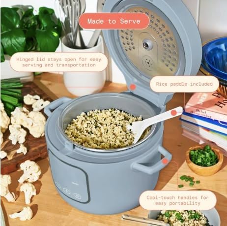 14-Cup Rice &amp Grain Cooker Touch-Activated Display 8 Presets Ceramic Nonstick Coating Steamer &amp Egg Tray Automatic Keep Warm Programmable 24 Hours (Blue)