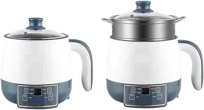 1-2 People Electric Rice Cookers Mini Portable Multicooker Smart Multifunctional Flat Stew Saucepan Steamer Ramen Pot 220V(Double Layer)