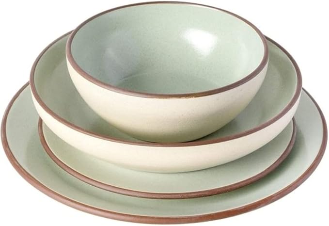 Sleek &amp Artistic 16 Piece Elegant 2 Toned Rustic Dinnerware Set for 4 | Matte Glaze Finish With Striking Detail Mint Green/Beige Color Smooth Textured |Microwave &amp Dishwasher Safe Luxury Appea