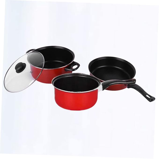 3pcs Cookware Frying Pan Soup Pot Milk Pan Multifunctional Kitchen Utensil