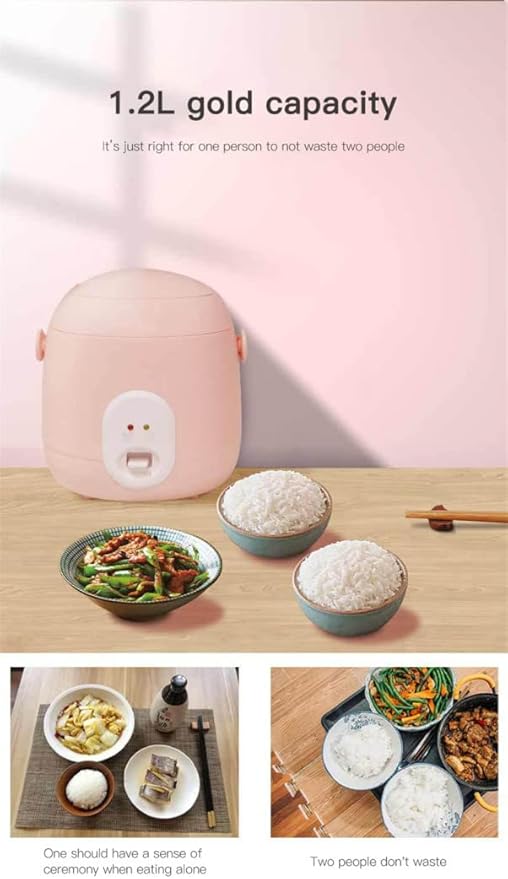 Electric Cute Rice Cooker with 2 Layers Heating 1.2L Mini Rice Cooker and Steamer Multifunction 2-3 Person Kitchen CookerPink