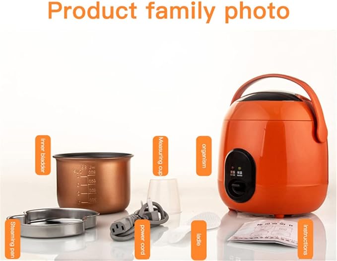 Electric Rice Cooker with 2 Layers Heating 1.2L Mini Rice Cooker and Steamer Multifunctional Kitchen Cooker for 2-3 People