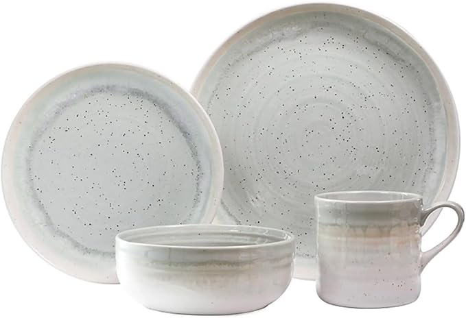 16 Piece Stoneware Dinnerware Set Mist Color Marble Dinner Set Dinner Plates Family Round Tableware