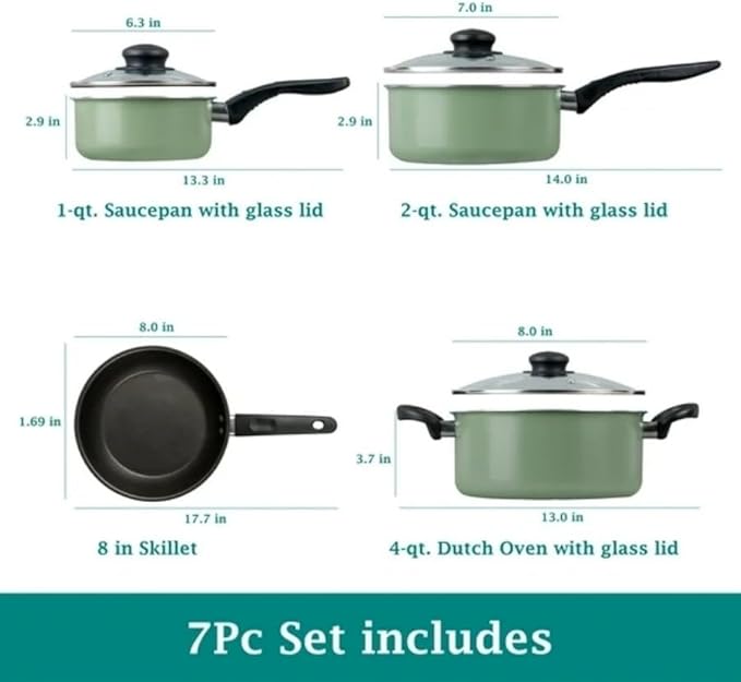 7 Piece Non Stick Aluminium Cookware Set - Pots Pans with Even Heating Perfect for Daily Cooking