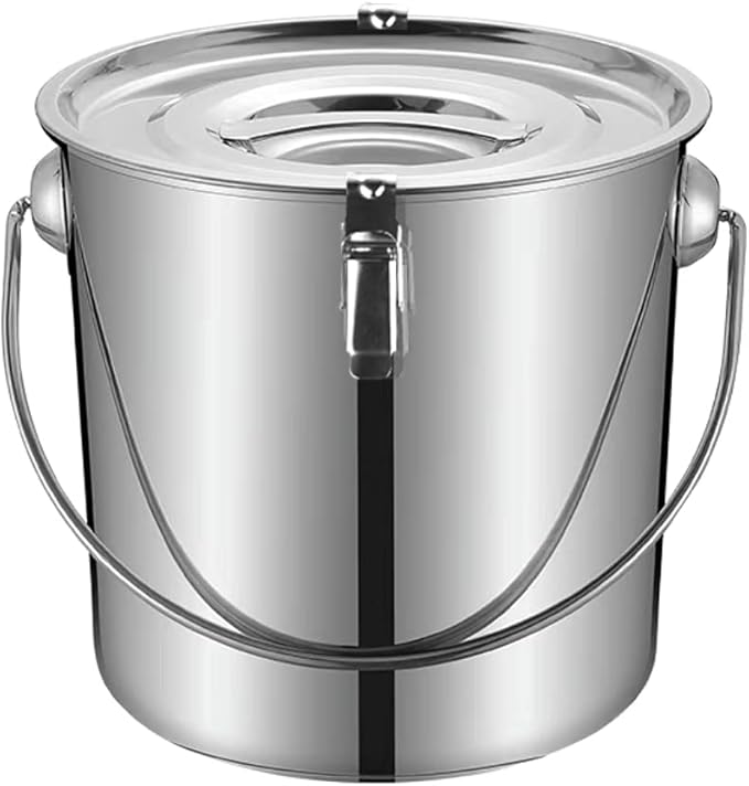 Stainless Steel Bucket with Lid Commercial Soup Bucket Household Thick Durable Large-Capacity Multi-Purpose Water Storage Bucket Used for Gas Stove/Induction CookerB25cm