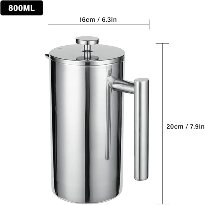 Topyond French Press Coffee Maker 304 Stainless Steel 800ml Triple Filter Thermal Coffee Press with Anti Scald Handle for Home Camping &amp Office