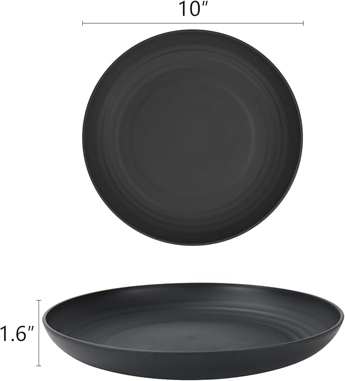Homienly Wheat Straw Dinnerware Set of 24 Service for 8 Plates and Bowls Sets Unbreakable Drinking Cup Reusable Lightweight Dinnerware Set for Kitchen (Black)
