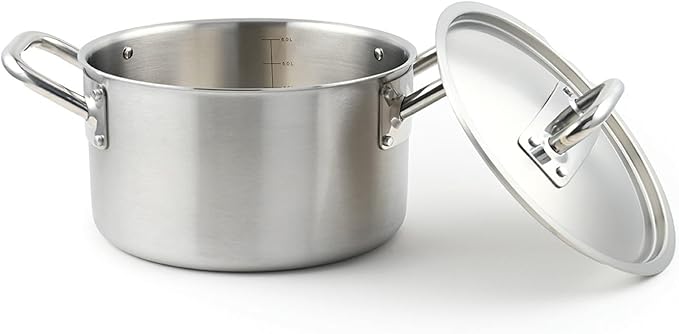 LAGUIOLE Triplex Stockpot 24 x 15 cm Triplex Stainless Steel 304 / Aluminium / 430 Capacity 6 L Compatible with All Hobs Including Induction Made in France Silver