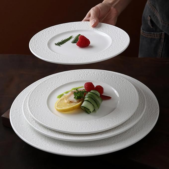 Elysian Bliss Ivory Grace Fine Porcelain Dinnerware Set Embossed Design White 18-Piece Ceramic Dinnerware Set – Pebble Pure Collection