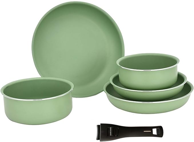 Pots and Pans Set 6 Piece Nonstick Cookware Set Saucepan and Frying Pan Sets with Detachable Handle Kitchen Cookware Set for All Stove Hobs Stackable Design Aluminum Green