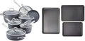 Anolon Accolade Forged Hard Anodized Nonstick Cookware Pots and Pans Set 12 Piece - Moonstone Gray + Anolon Gourmet Nonstick Bakeware Set with Nonstick Cookie Sheets / Baking Sheets - 3 Piece Graphi