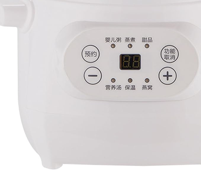 Mini Rice Cooker 1L 200W Mini Ceramic Liner Stew Cooker with Timing Function Slow Cookers with Lid Portable Travel Electric Stew Pot For Cooking Soup Rice Stews White (US
