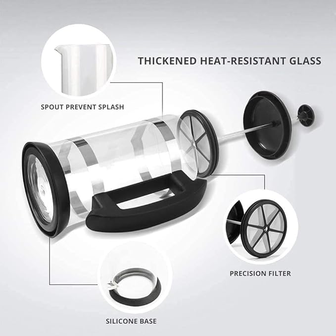 Coffee Maker 304 Stainless Steel Household Hand-Punched Filter Press Pot-Heat Resistant Borosilicate Glasscan Be Used As A Coffee Or Tea Press 34oz (1 Litre)