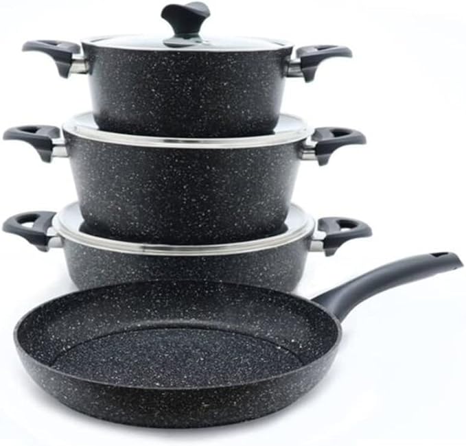 Cookware 7 Piece Granite Cookware Set Black Pan Kitchen Supplies Handy Non- Stick Frying Pan Cookware
