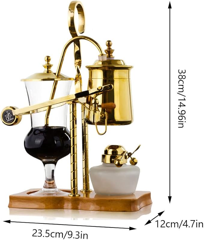 Belgian/Belgium Luxury Balance Syphon Coffee Maker Elegant Double Ridged Fulcrum with Tee Handle Gold