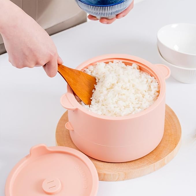Microwave Low Carb Rice Cooker Container Diet Low Carb Rice Silicone Rice Cooker Pink
